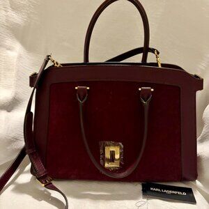 Karl Lagerfeld Paris Tote - Simone Leather Trim-Suede Main Body-Merlot Hue